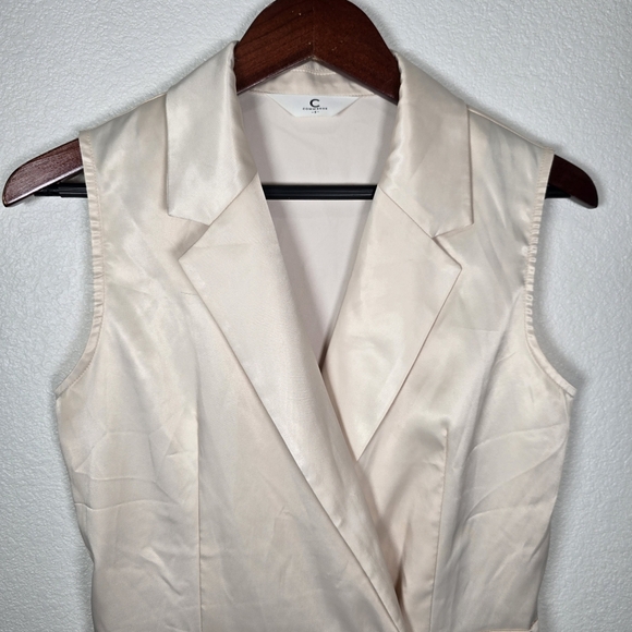 Commense Women's‎ Size Small Ivory Satin Sleeveless Faux Wrap Romper Mini - Picture 5 of 9